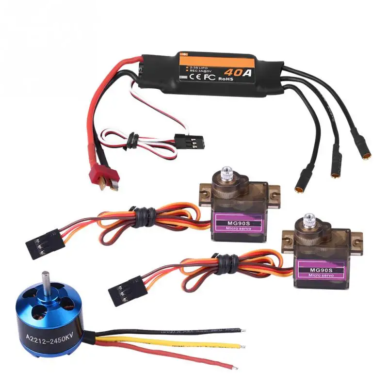 

Hot A2212 2450KV Brushless Motor With Lower Seat + 40A ESC + 2Pcs MG90S Servo for Fixed Wing RC Airplane Plastic + Metal + PCB p