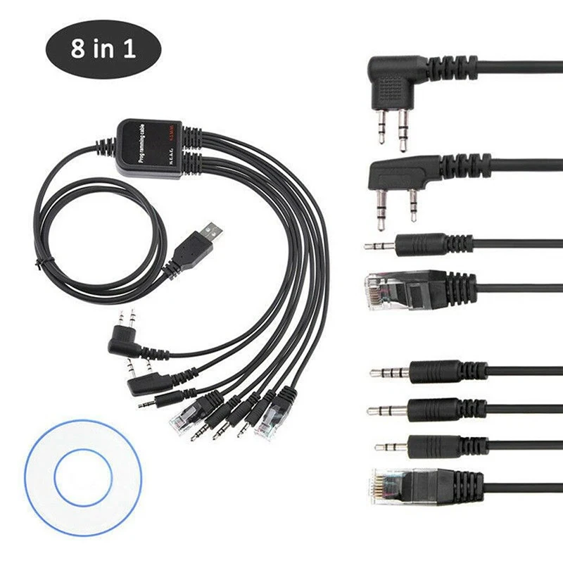 Durable Practical 8 In 1 USB Programming Cable For JIEKE Motorola HYT ICOM BAOFENG Walkie Talkie Parts Accessories