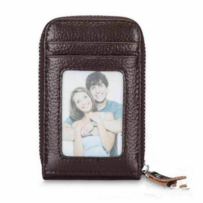 Men Leather Credit Card Wallet Holder Blocking Zipper Thin Pocket Multi-Card Position Small Card Package BS88
