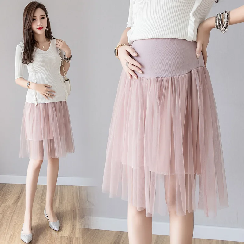 

Maternity Clothes 2019 Summer New Style Pregnant Women Skirt Outer Wear Korean-style Mesh Skirt Versatile A- line Abdominal Supp