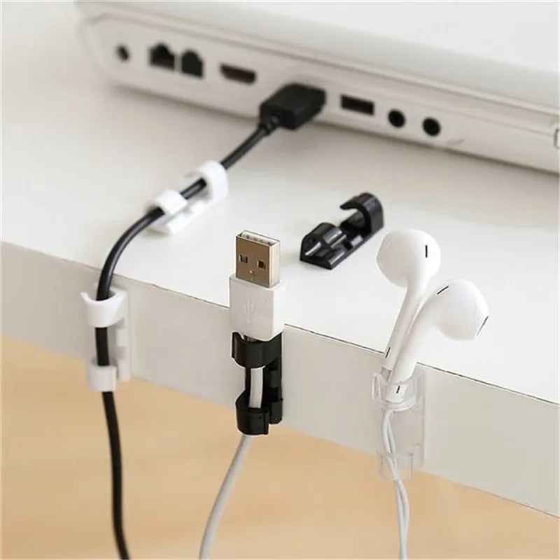 Organizador de Cables de 5/20 piezas, Clips, estación de trabajo de  escritorio y gestión de cables, soporte de Cable, enrollador de línea de  datos de carga USB - AliExpress