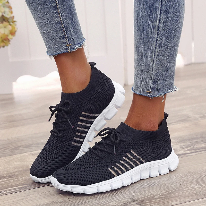 

Woman Sneaker Women'S Solid Mesh Vulcanized Women Lace Up Flats Female Round Toe Ladies Breathable Shoes Footwear Plus Size 43