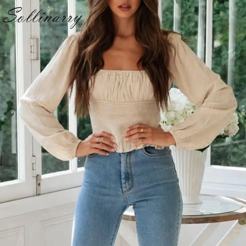  Sollinarry Streetwear Autumn Crop Tops Blouse Female High Waist Twist Ruffle Winter Blouses Women 2