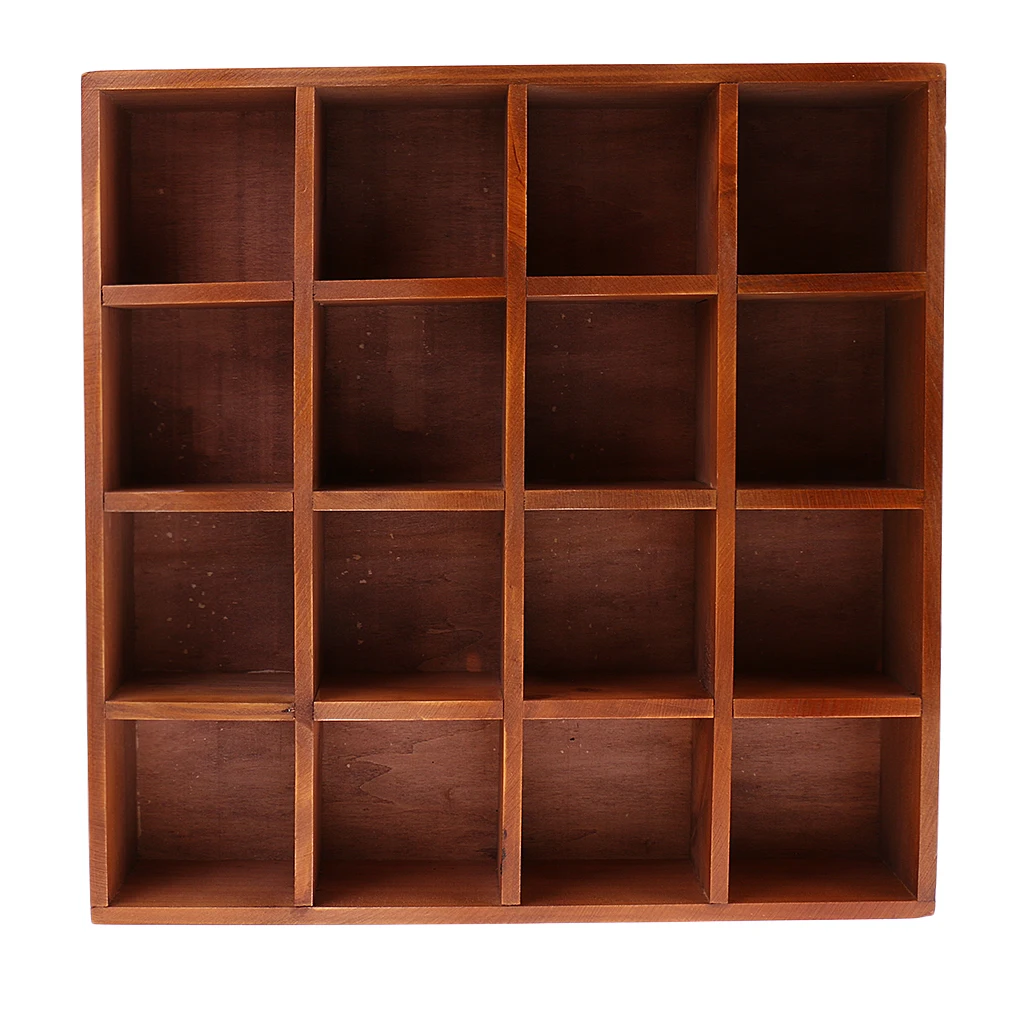 :   Wooden Wall Shelf 16 Cubes Storage Cabinet Wall Mount Space Save for Books CDS Toys Ornament Miniatures Books Photos Holder