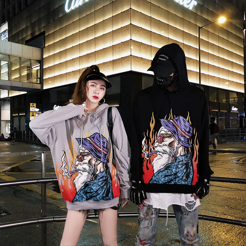  Aolamegs Hoodies Men Japanese Retro Print Men Pullover Harajuku Cartoon Hooded Sweatshirt Hip Hop C