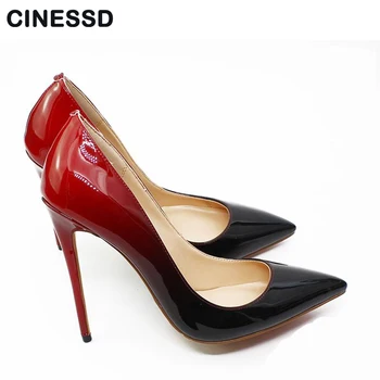 

Designer fashion gradient pointed toe party shoes women 8.5cm 10cm 12cm stiletto heels red sole banquet pumps size 35-46