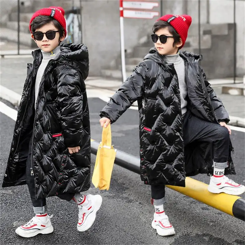 Детская удлиненная куртка Длинные парки с капюшоном для мальчиков теплое пальто с хлопковой подкладкой для больших мальчиков утепленная верхняя одежда детские зимние куртки
