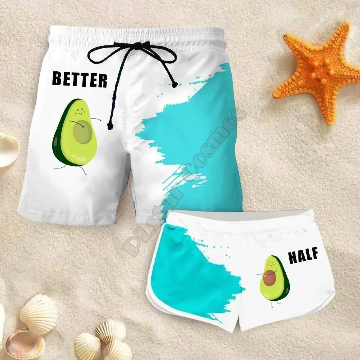 Couple Matching Better Half Shorts 3d Shorts women for men Elastic Waist Shorts Summer Couple Beach Shorts 02