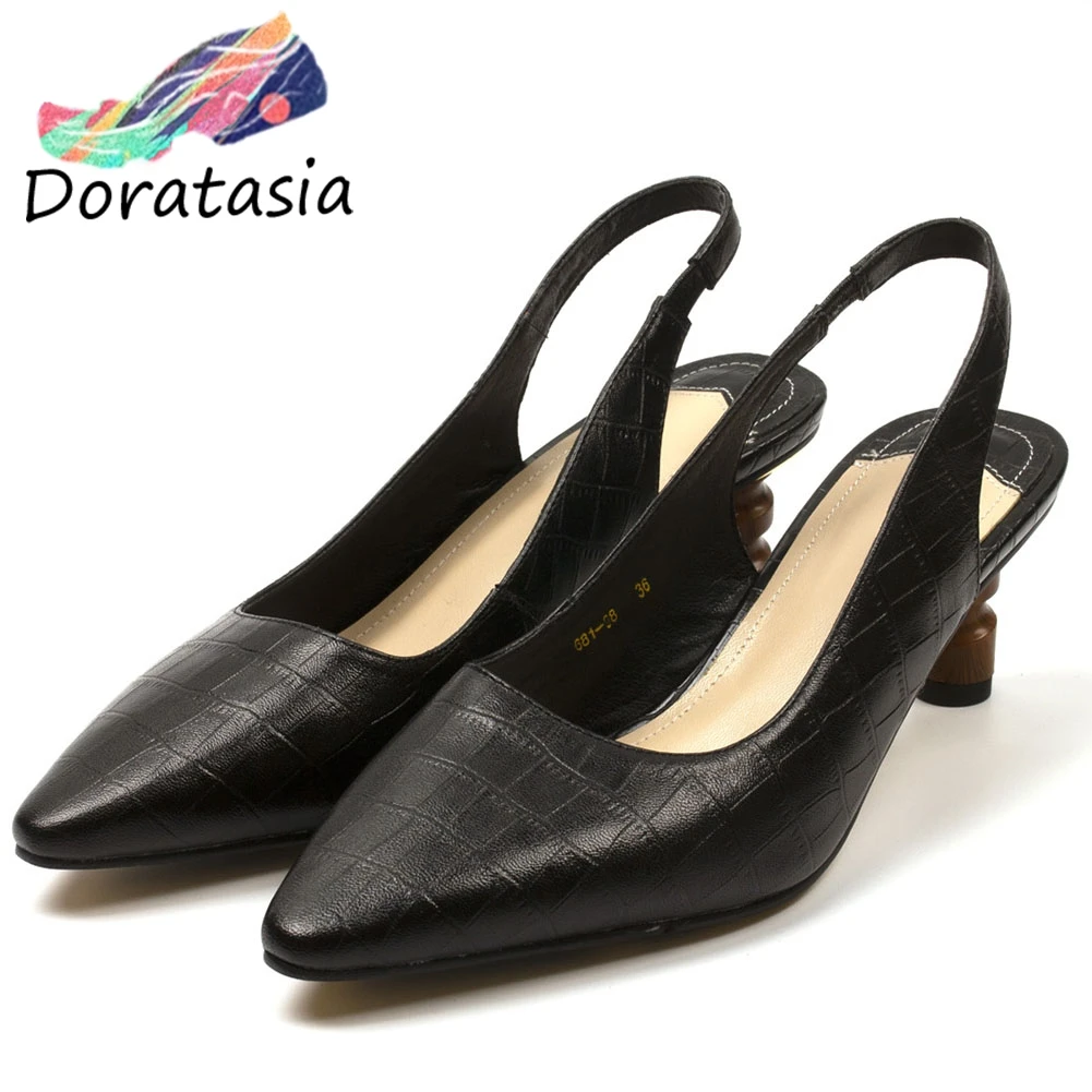 

DORATASIA Classic Brand Design slip-on Sandals Elegant Office Genuine Leather Sandals Women Med Heels OL Shoes Woman