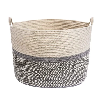 

Large Blanket Basket Corn Skin Woven Cotton Rope Storage Basket Laundry Basket with Handle Toy Organizer