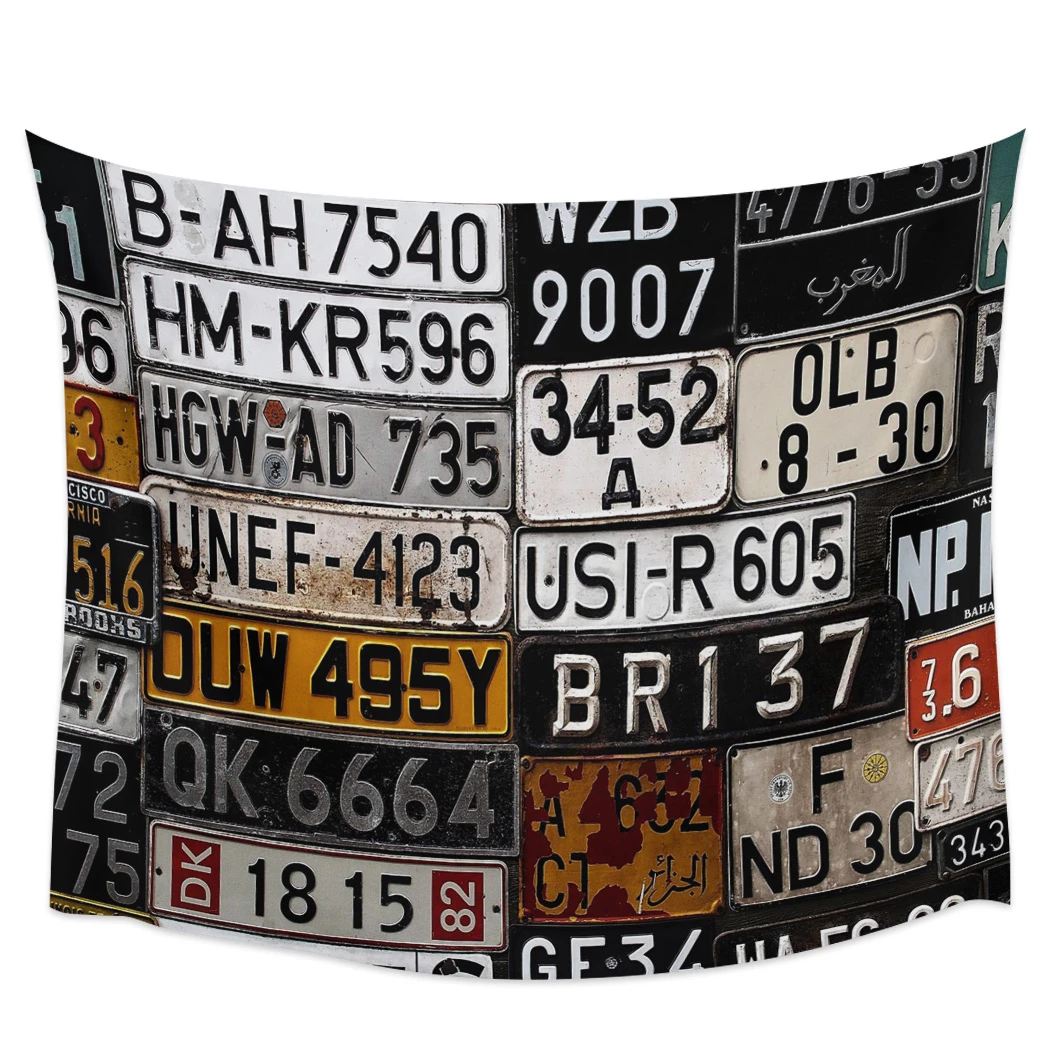 車のナンバーレトロスタイルナンバー車許可壁タペストリーカバービーチタオルピクニックヨガマット家の装飾 タペストリー Aliexpress
