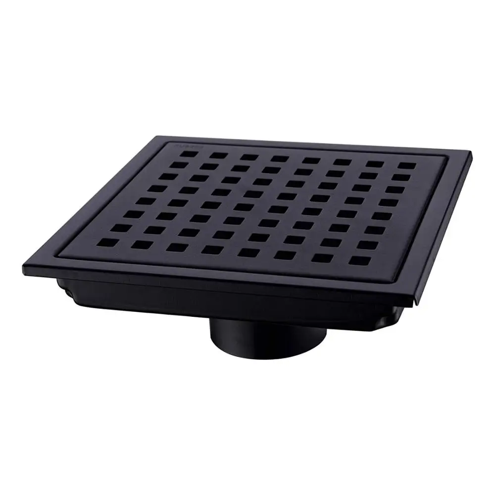 

Square Shower Floor Drain with Removable Cover Grid Grate 6 inch Long, SUS 304 Stainless Steel Black Plated Finish