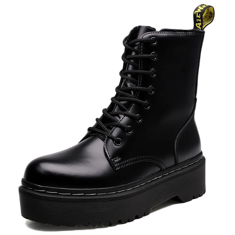 Mode Platte plateau Laarzen Dames Schoenen Herfst Winter Mode Dikke zool  Veters Leer Dr Martin Laarzen Dames Punk Enkel Doc Martens Boot| | -  AliExpress