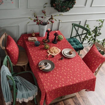 

Japan Style Cotton And Linen Holiday Square Table Cloth Pillowcase Christmas Bronzing Wind Chimes Snowflake Printed Tablecloth