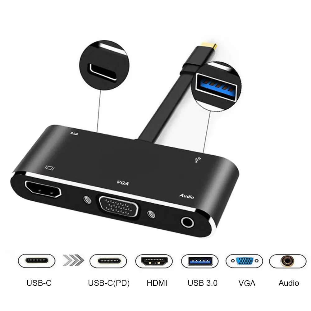 Тип C к HDMI VGA адаптер выход двойной интерфейс USB для ноутбука дома Многофункциональный зарядный порт конвертер Стабильный Мобильный телефон