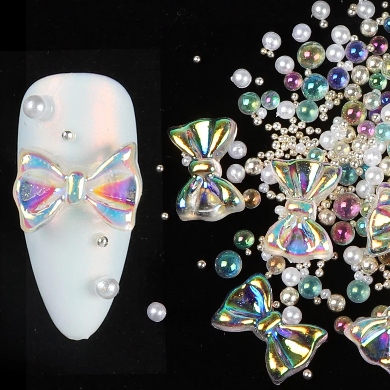 

1Box AB Crystal Nail Rhinestone Mixed Colorful Bow Gem 3D Glitter Nail Art Decoration Beauty