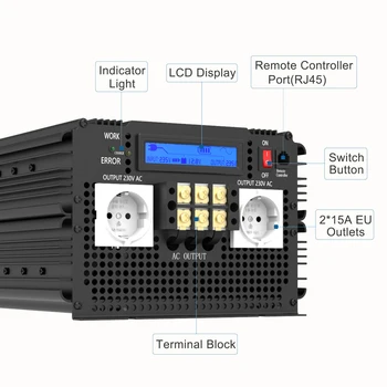 EDECOA-Inversor-cargador, onda sinusoidal pura UPS, 3500W, 7000W, pico de 12V de CC a 220V de CA, inversor de corriente y cargador con control remoto con pantalla LCD 2