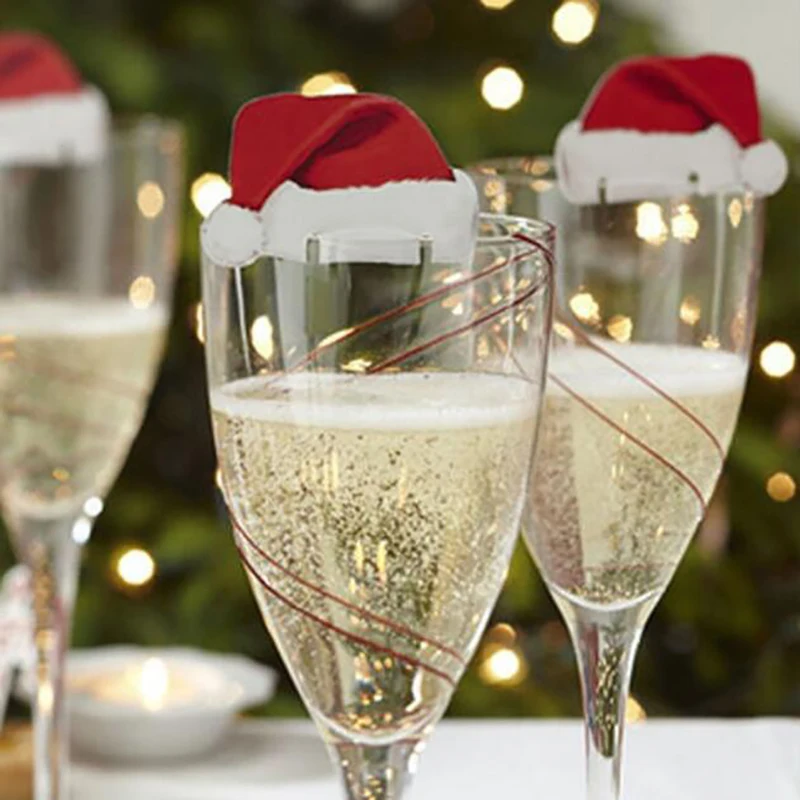 

10PCS/Pack Christmas Santa Hat Red Wine Glass Paper Card Name Cards Wedding Party Supplies Glass Decor Table Decoration