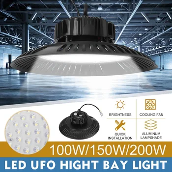 

100/150/200W Ultrathin UFO LED High Bay Lights 110V 220V Waterproof IP44 Industry Light Hall Lamp Mining Ceiling Workshop Light