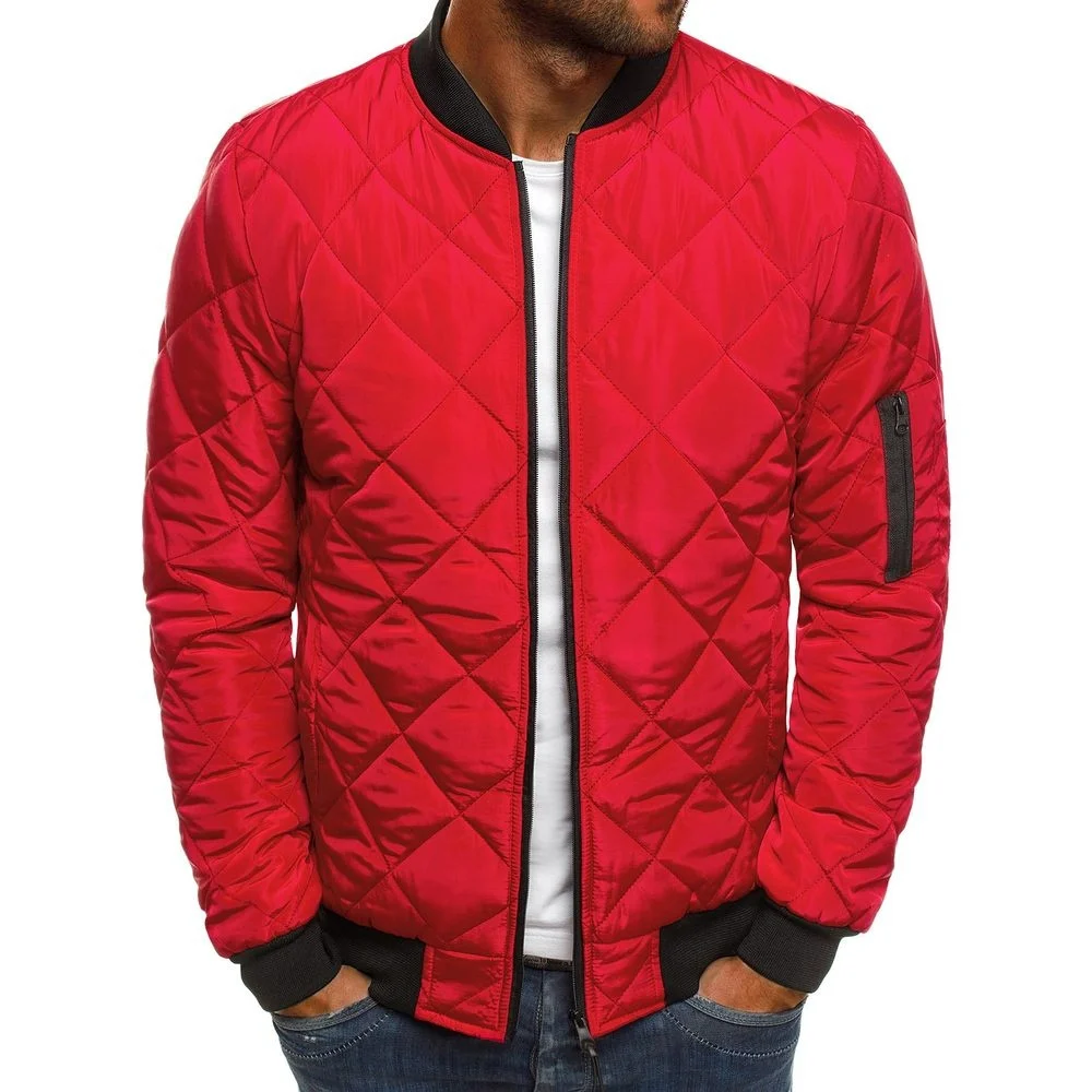 Мужские модные теплые куртки, пальто, зимнее мужское утепленное пальто, стеганая хлопковая куртка, повседневный пуховик, пальто - Цвет: Красный