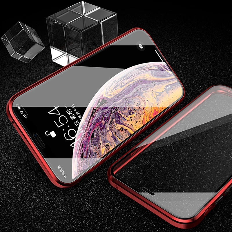 Магнитный адсорбционный металлический чехол для телефона iPhone XS Max XR X 360 двухсторонний стеклянный Магнитный чехол для iPhone 8 7 6 6S Plus Funda