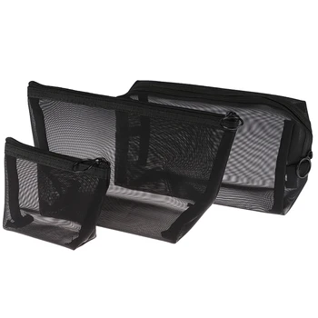 

3pcs/set Women Travel Black Fashion Cosmetic Bag Toiletry Makeup Organizer Bags Case Pouches