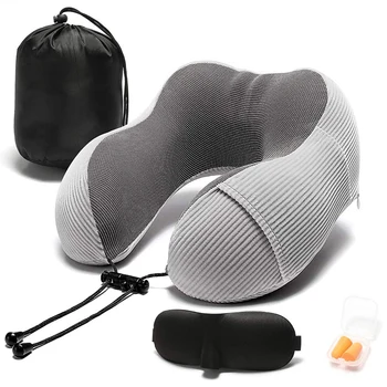 

Gray Travel Pillow Memory Foam with 360-Degree Head Support Comfortable Neck Pillow with Storage Bag Lightweight Traveling Pillo