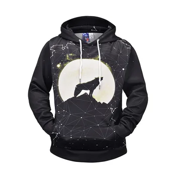 

Autumn/Winter Hooded Sweatshirt Street Trend Brand 3D Digital MOON WOLF Printed Loose Large Men's and Women's Graphic Hoodie