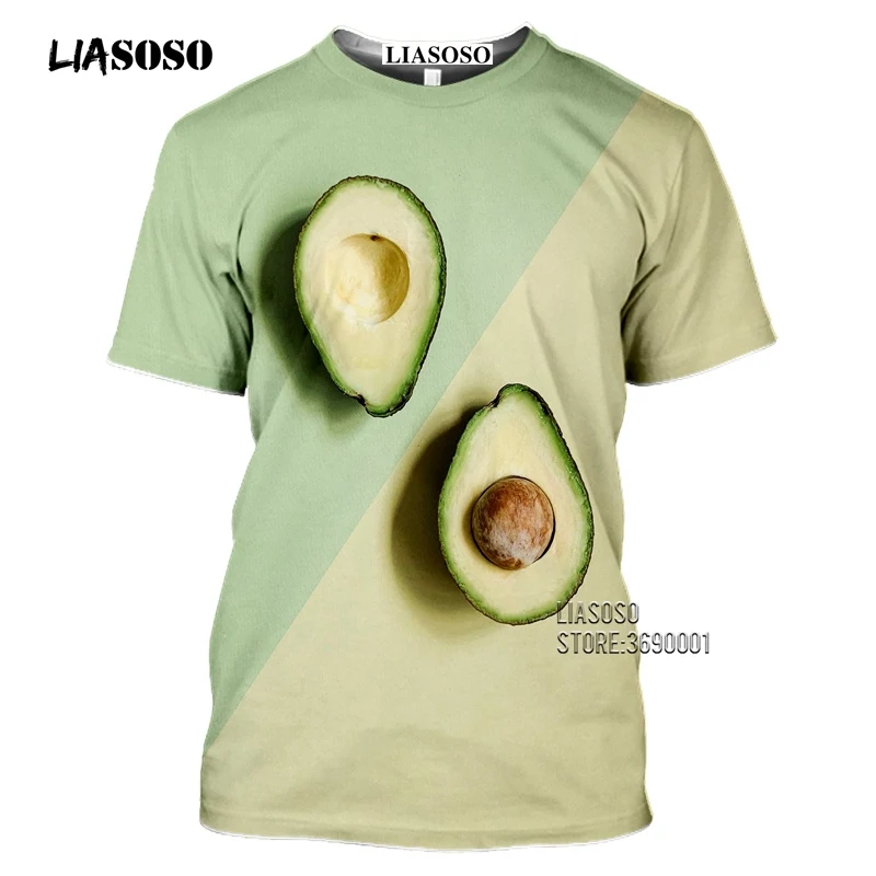 LIASOSO Green Fruit Avocado Men's T-shirt 3D Print Cartoon Fruits Tshirt Women Summer Short Sleeve Casual Hip Hop Tee Shirt Tops (12)