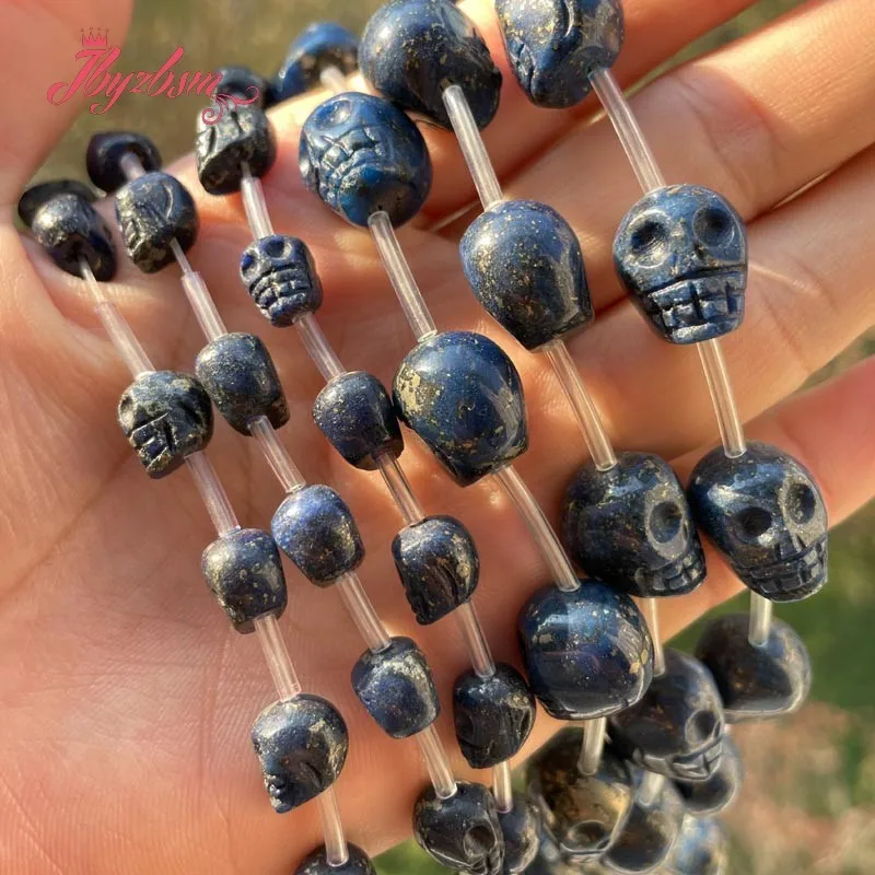 

Skull Beads Blue Lazuli Lapis Beads Natural Stone for DIY Accessories Charms Pendant Necklace Bracelet Jewelry Making 15"
