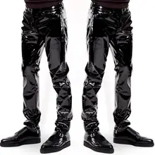 Men Wet Look Exotic Leather Pants Punk Style Biker Trousers Glossy Patent Leather Trousers Nightclub Dancer Pants