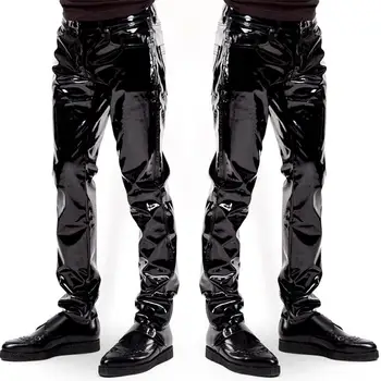 

Men Wet Look Exotic Leather Pants Punk Style Biker Trousers Glossy Patent Leather Trousers Nightclub Dancer Pants