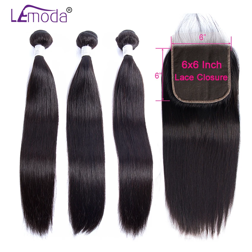 

6x6 Closure And Bundles Extension Malaysian Straight Hair Bundles With Closure lemoda Remy 3 4 Hair Weave Bundles With Closure