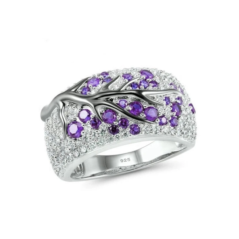 H: HYDE Блестящее дерево кольцо «ветка» из красного/синего/зеленого/фиолетового кристалла кольца с листьями для женщин уникальное панк ветка обручальное кольцо ювелирные изделия - Цвет основного камня: Purple