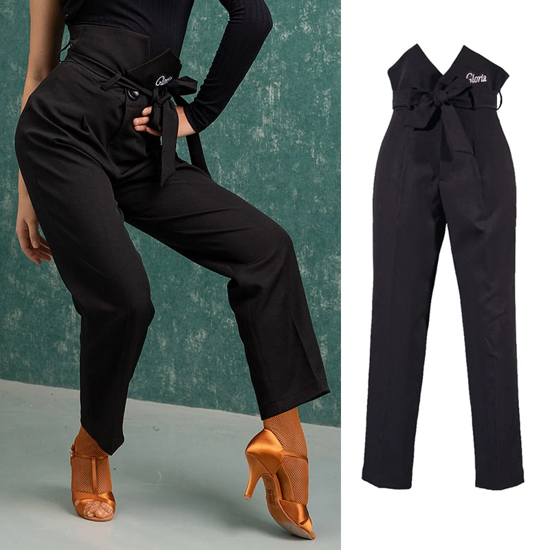 Pantalones negros de baile de para mujer, ropa baile de Salsa, traje de escenario, ropa de práctica latina, ropa de diseñador DL7593|Latín| -