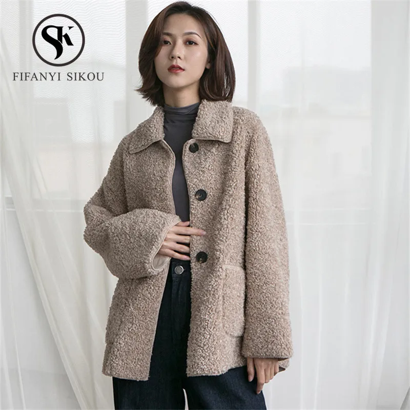 

2019 Autumn Winter Faux Fur Lambswool Coats Women Loose Plush Jacket Casual Thick Warm Short Fur Coat Single Breasted Outerwear