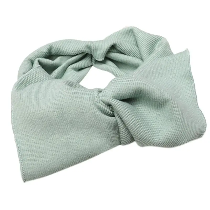 Mint Green Корейская Ретро ребристая вязаная широкая повязка на голову для женщин и девушек с большим бантом в центре повязка на голову сладкие карамельные цвета для мытья лица стильный тюрбан - Цвет: Mint Green