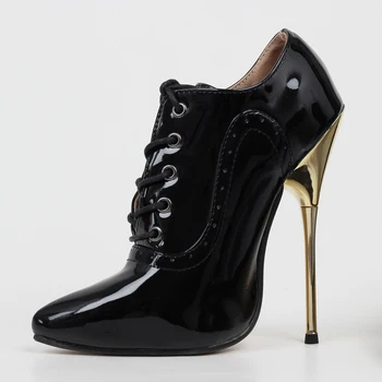 

Women Pumps 14CM Super High Heels Stilettos Pointed toe Lace up Oxford Shoes Big Size 36-46