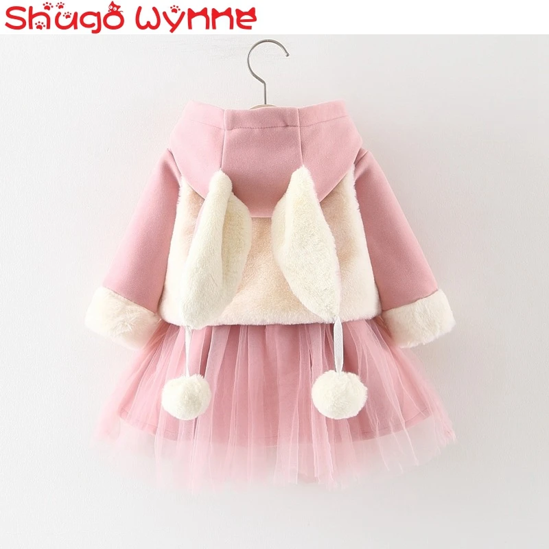

Winter Baby Girls Dresses Suit Quilted Plus Velvet Infant Children's Vest Cute Princess Dress Two-Piece Sets Vestidos