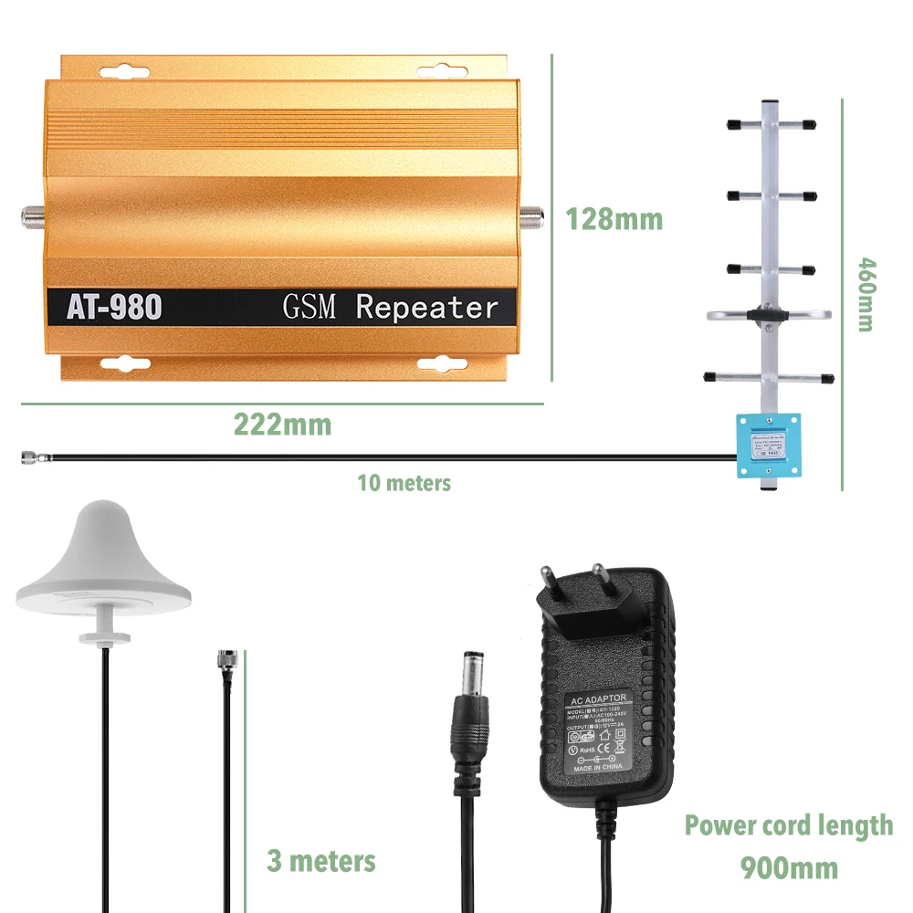 

With Antenna AT980 Mobile Phone Signal Booster Cell Phone Fullset 2G GSM900MHz Signal Repeater for Home Amplifier Complete Set