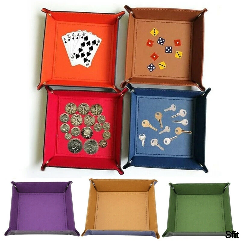 

Sfit Hot Sale PU Leather Dice Rolling Tray Collapsible Desktop Square Dice Tray Storage Box For Table Games Wholesale