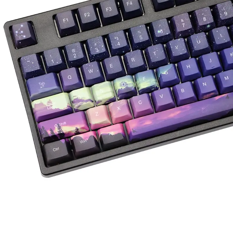 

110 Keys OEM PBT Keycaps Full Set Mechanical Keyboard Keycaps 5 Sides Dye-Sublimation Purple Dawn Light Keycaps