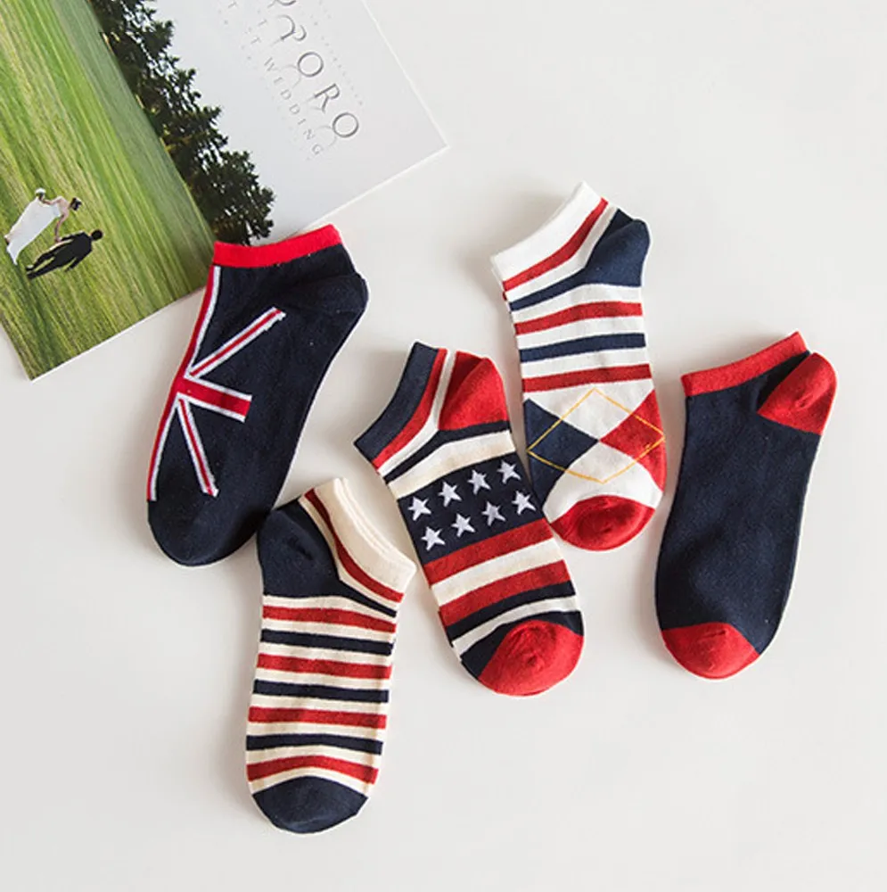 New Mens Comfortable Sports Mosaic Pattern Cotton Sock Stripe Series Fashion Casual Slippers Short Soft Ankle Socks