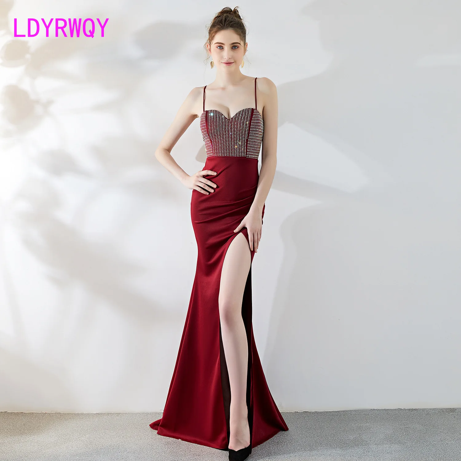 2019 sexy night long fishtail strap dress Sleeveless  Zippers   Floor-Length  Spaghetti Strap  Strapless  Solid