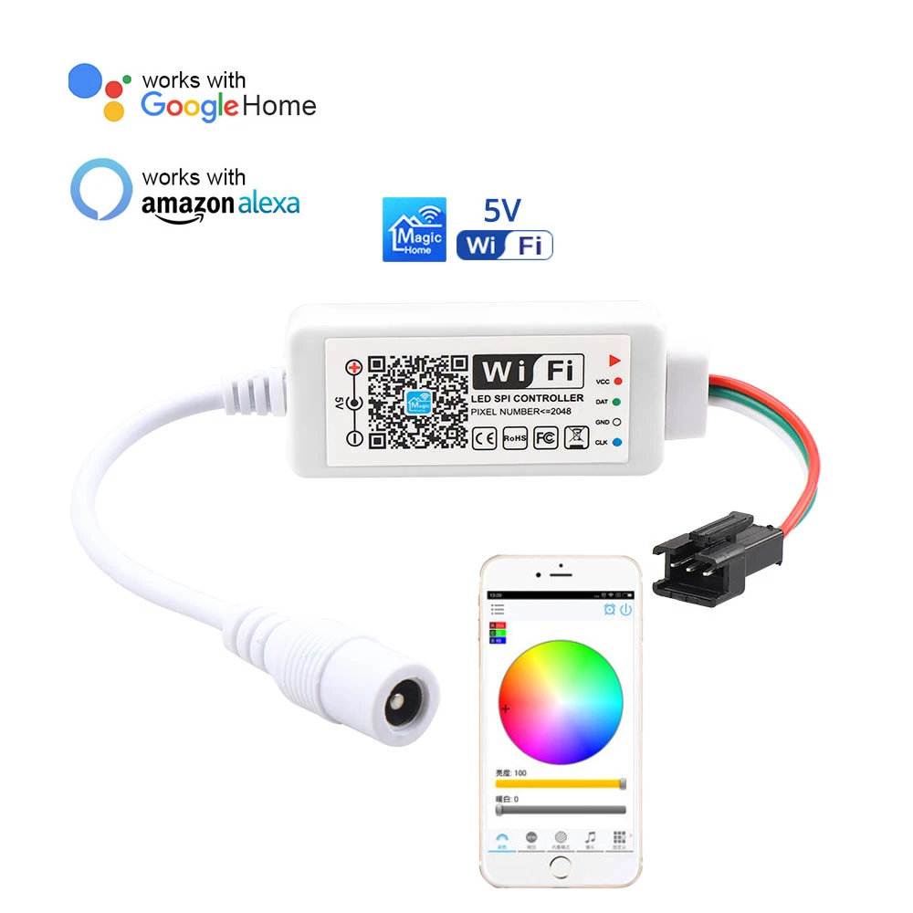 DC 5 V/12 V-24 V/5-28 в Magic Home мини SPI Wi-Fi светодиодный контроллер Wi-Fi приложение подходит для iOS/Android для WS2811 SK6812 WS2812b Светодиодные ленты