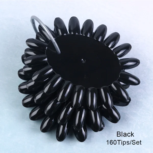 160 шт прозрачный натуральный поддельные ногти съемный пластиковый дисплей ложных ногтей с кольцом для полировки клеем практика полное покрытие плесень наконечник LA1513-1 - Цвет: Black