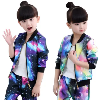 

Toddler girl clothes Print Zipper Coat And Pant Set Outfit 2Pcs/Sets Spring fall Sports Suit children's clothing 3 4 10 Year