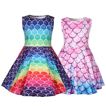 

Girls Fancy Dress Rainbow Costume Ariel Dress for Girl Party Halloween 3D Prined Casual Clothes Kids Birthday Gift Mermaid Dress
