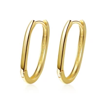 Women's Fashion Geometric Elliptical Hoop Earrings Smooth Copper Golden/White Simple Earring Accessory Female Trendy Ear Jewelry