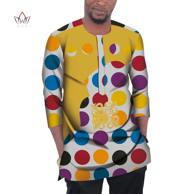

Fashion Men African Clothing Dashiki Men Top Shirt Bazin Riche African Men Clothes Cotton Print Patchwork Top Shirt WYN977